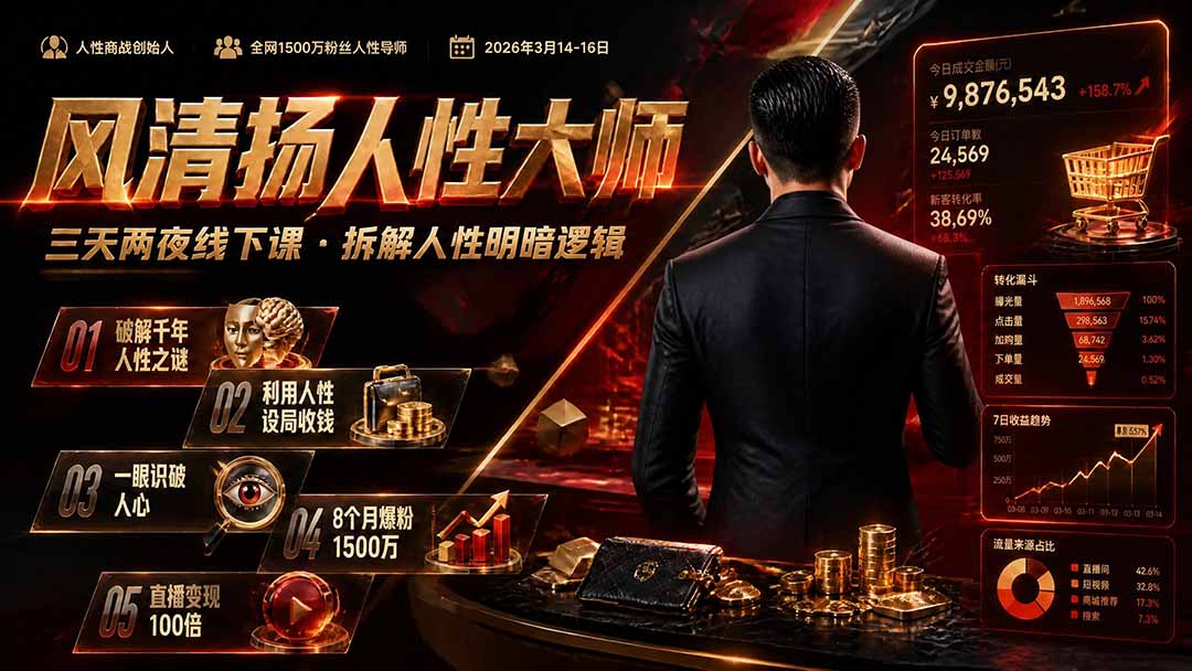 （19676期）风清扬人性大师-三天两夜3月14-16线下课2026年｜拆解人性明暗逻辑，识人避坑，千万粉涨粉+直播百倍变现实战教学-小二项目网