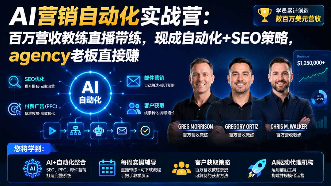 （20066期）AI营销自动化实战营：百万营收教练直播带练，现成自动化+SEO策略，agency老板直接赚【原创双语字幕】-小二项目网