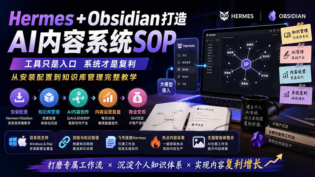 （19861期）Hermes+Obsidian打造AI内容系统SOP；工具只是入口系统才是复利，从安装配置到知识库管理完整教学-小二项目网