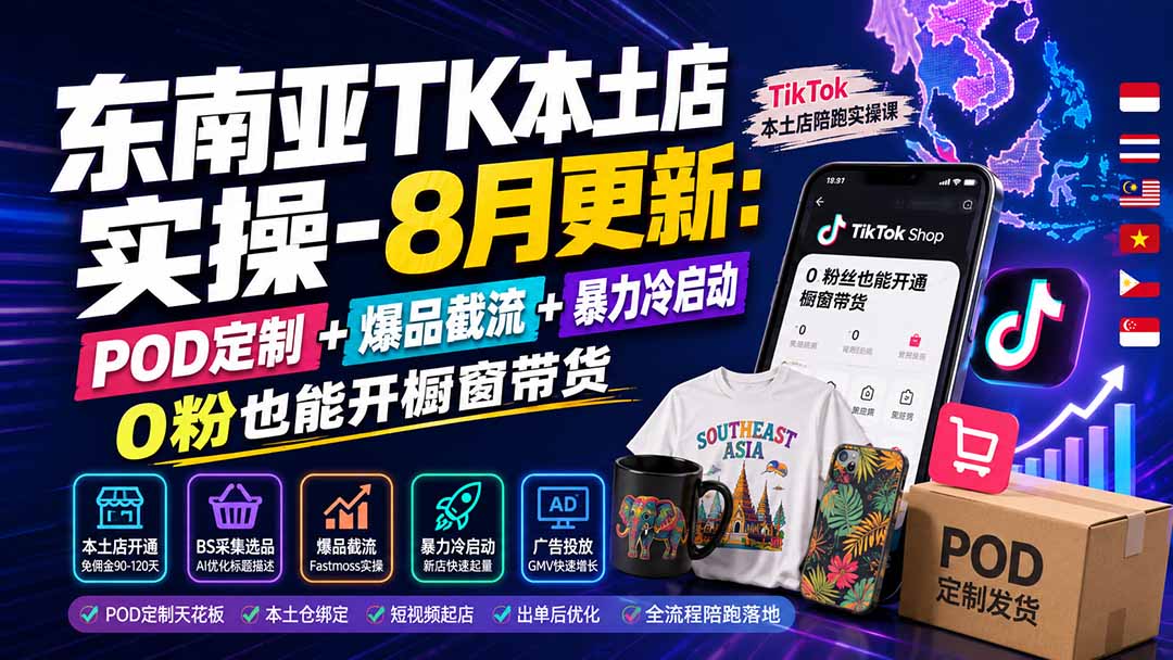 （19963期）东南亚TK本土店实操-8月更新：POD定制+爆品截流+暴力冷启动，0粉也能开橱窗带货-小二项目网