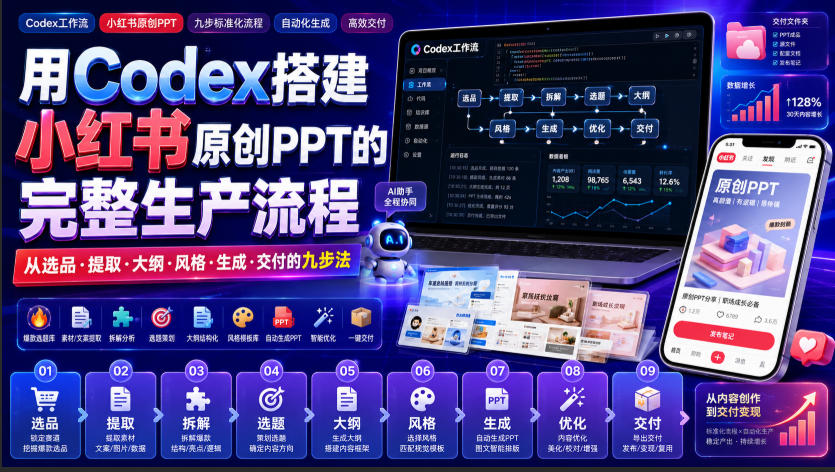 用Codex搭建小红书原创PPT的完整生产流程，从选品·提取·大纲·风格·生成·交付的九步法-小二项目网