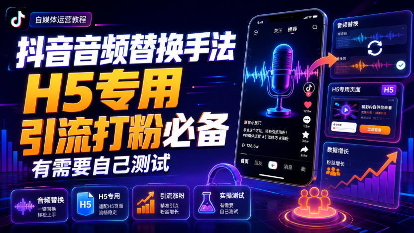 抖音音频替换手法H5专用，引流打粉必备，有需要自己测试-小二项目网