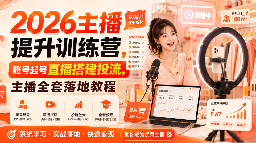 2026主播提升训练营，账号起号直播搭建投流，主播全套落地教程-小二项目网
