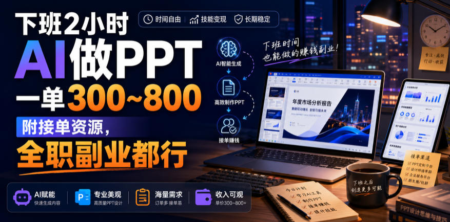 下班2小时AI做PPT，一单300~800，附接单资源，全职副业都行【揭秘】-小二项目网