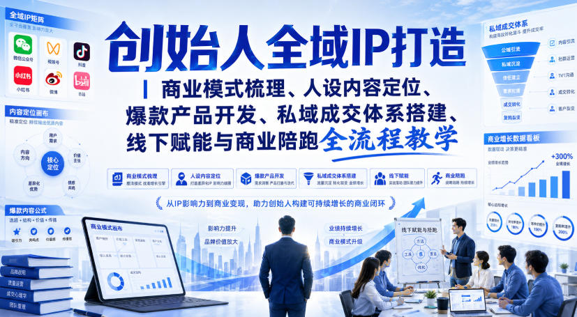 创始人全域IP打造｜商业模式梳理、人设内容定位、爆款产品开发、私域成交体系搭建、线下赋能与商业陪跑全流程教学-小二项目网
