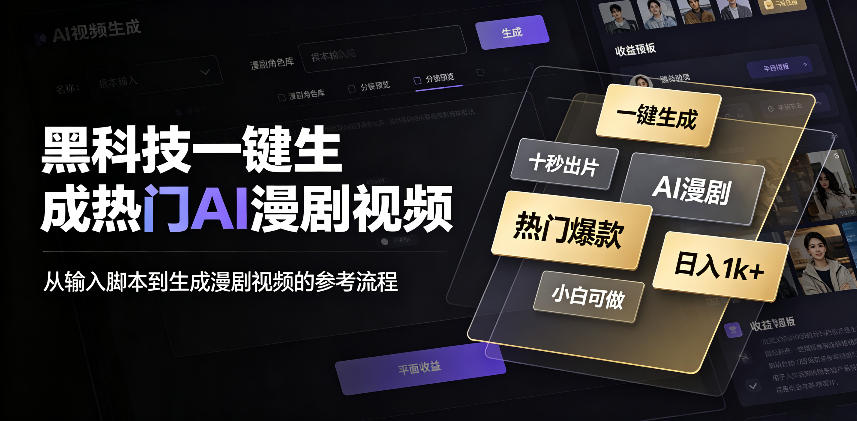 黑科技一键生成热门AI漫剧视频，十秒钟即可搞定，小白也能日入1k+【揭秘】-小二项目网