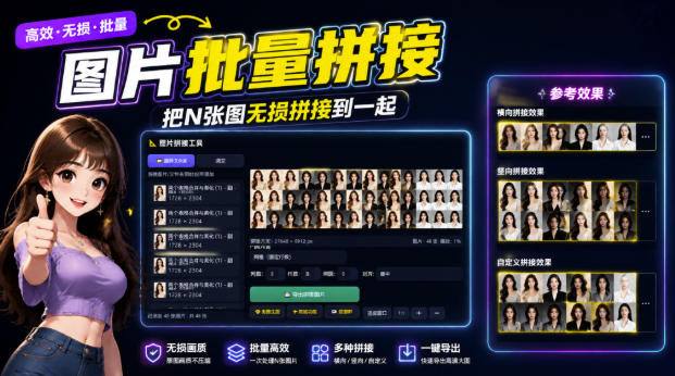 图片批量拼接，把N张图无损拼接到一起，支持横向、竖向、自定义等功能-小二项目网