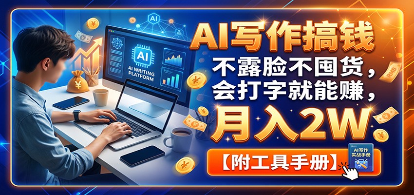 AI写作搞钱：不露脸不囤货，会打字就能赚，月入2W【附工具手册】-小二项目网