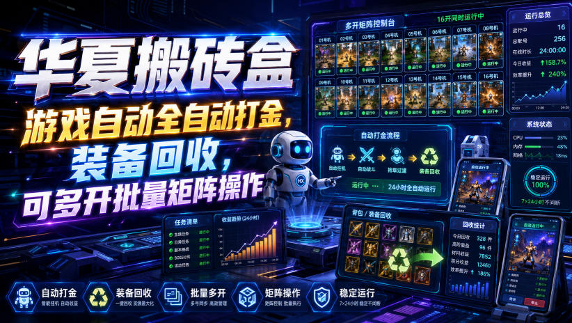 华夏搬砖盒，游戏自动全自动打金，装备回收，可多开批量矩阵操作-小二项目网