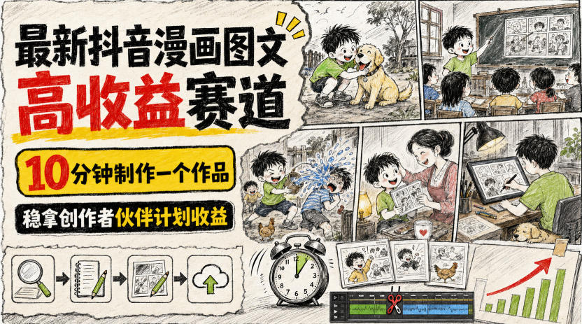 最新抖音漫画图文高收益赛道，10分钟制作一个作品，稳拿创作者伙伴计划收益-小二项目网