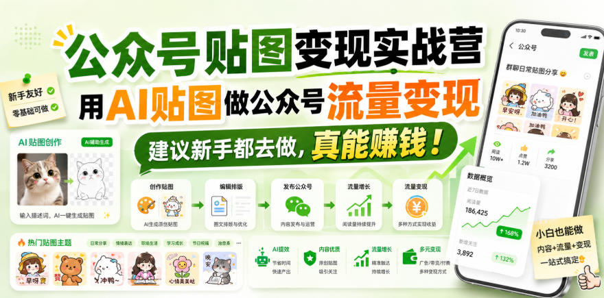 公众号贴图变现实战营，用AI贴图做公众号流量变现，建议新手都去做，真能賺钱！-小二项目网