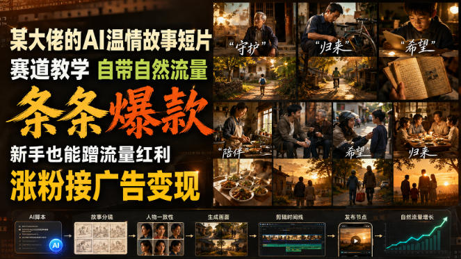 某大佬的AI温情故事短片赛道教学，自带自然流量，条条爆款，新手也能蹭流量红利，涨粉接广告变现-小二项目网