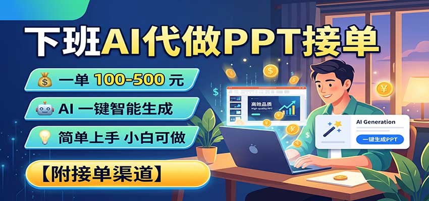 下班AI代做PPT接单，一单100-500，AI一键生成，小白也能做，附接单渠道-小二项目网