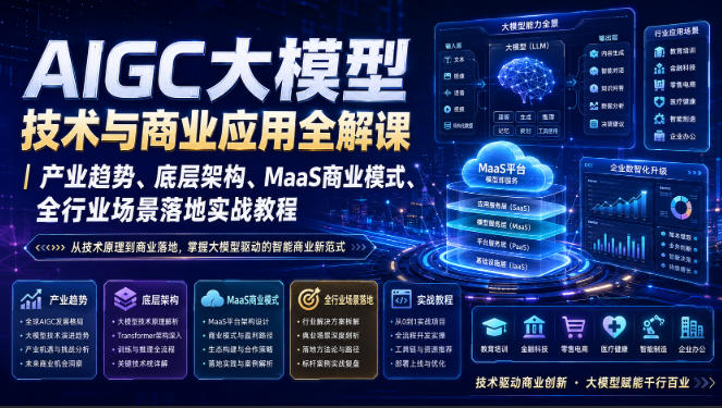AIGC大模型技术与商业应用全解课｜产业趋势、底层架构、MaaS商业模式、全行业场景落地实战教程-小二项目网