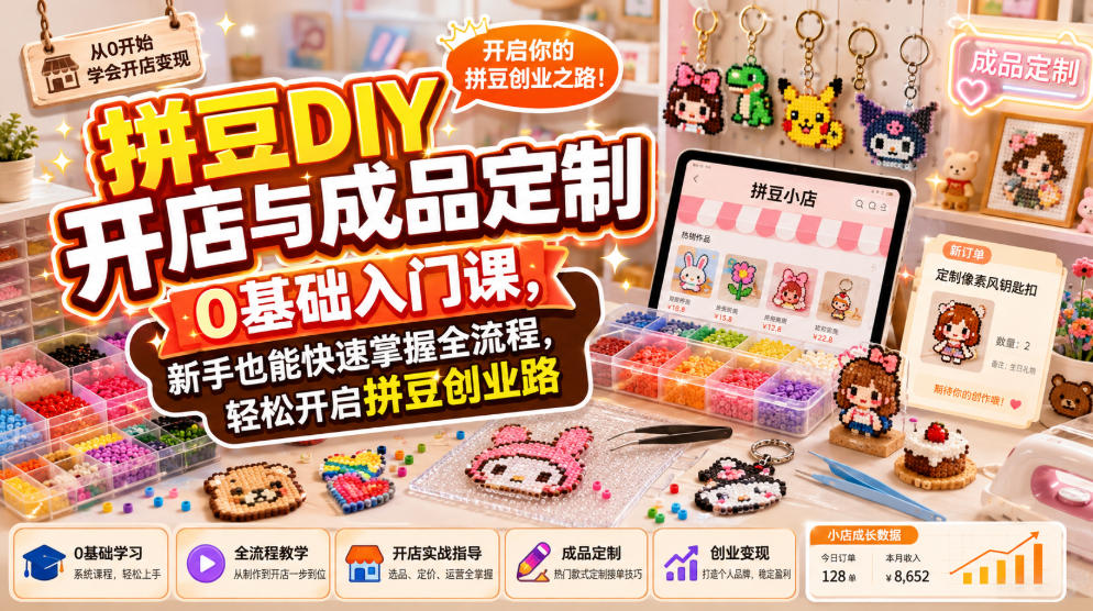 拼豆DIY开店与成品定制0基础入门课，新手也能快速掌握全流程，轻松开启拼豆创业路-小二项目网