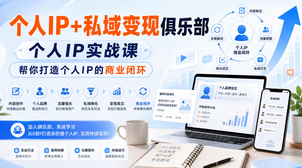 个人IP+私域变现俱乐部，个人IP实战课，帮你打造个人IP的商业闭环-小二项目网