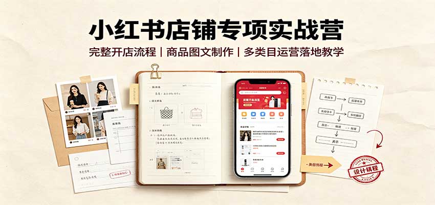 小红书店铺专项实战营：完整开店流程，商品图文制作，多类目运营落地教学-小二项目网