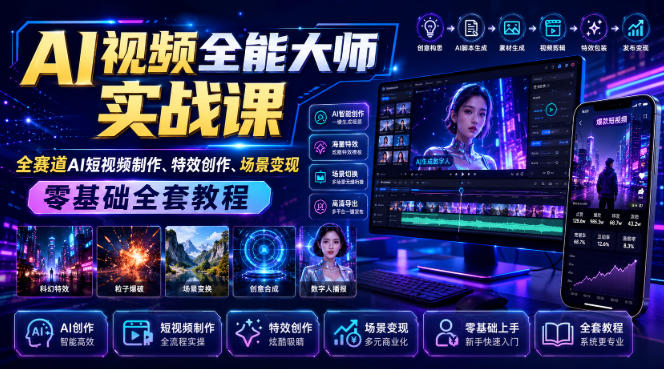 AI视频全能大师实战课｜全赛道AI短视频制作、特效创作、场景变现零基础全套教程-小二项目网