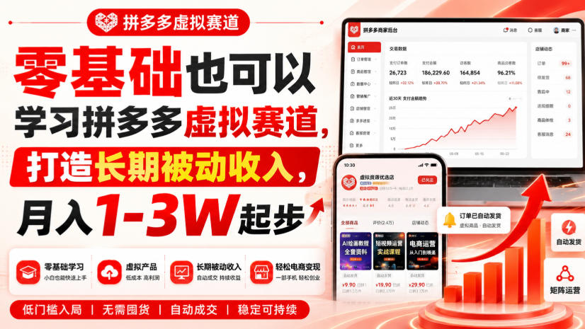 零基础也可以学习拼多多虚拟赛道，打造长期被动收入，月入1-3W起步-小二项目网