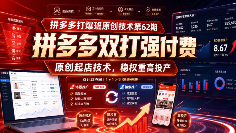 拼多多打爆班原创技术第62期，拼多多双打强付费，原创起店技术，稳权重高投产-小二项目网