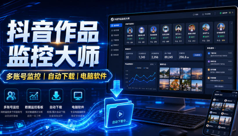 抖音作品监控大师，多账号监控丨自动下载丨电脑软件-小二项目网