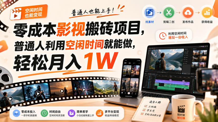 零成本影视搬砖项目，普通人利用空闲时间就能做，轻松月入1W【揭秘】-小二项目网