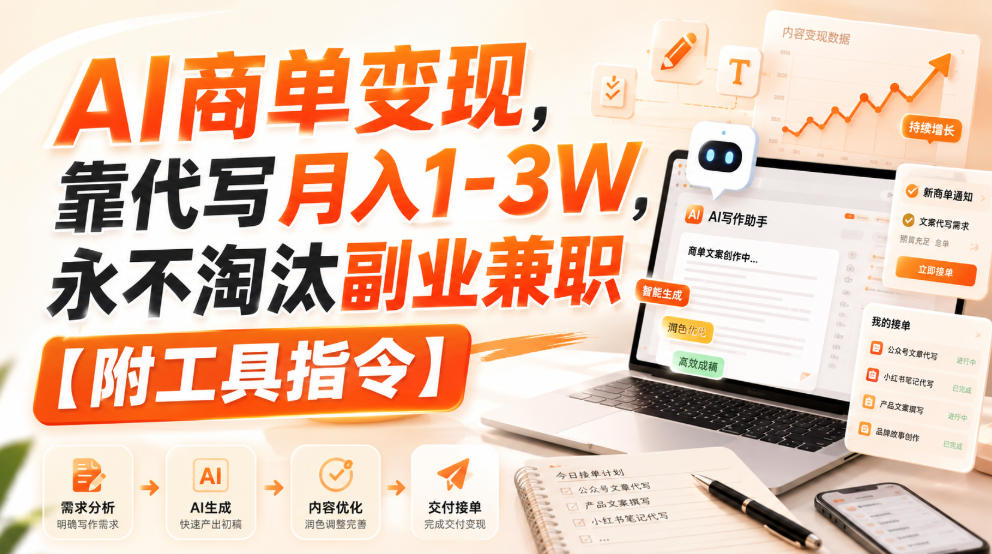 AI商单变现，靠代写月入1-3W，永不淘汰副业兼职【附工具指令】【揭秘】-小二项目网
