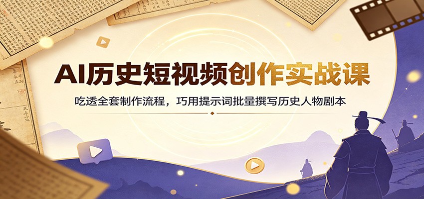 AI历史短视频创作实战课：吃透全套制作流程，巧用提示词批量撰写历史人物剧本-小二项目网