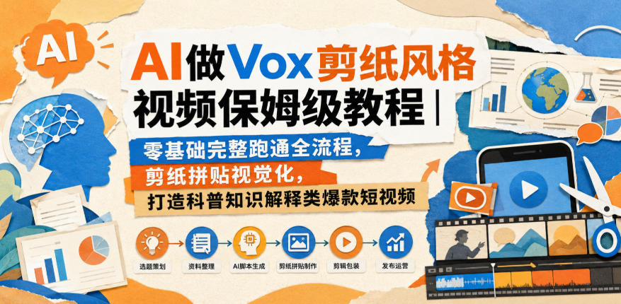 AI做Vox剪纸风格视频保姆级教程｜零基础完整跑通全流程，剪纸拼贴视觉化，打造科普知识解释类爆款短视频-小二项目网