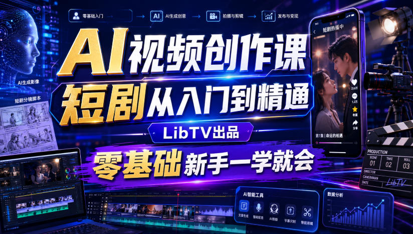AI视频创作课，短剧从入门到精通，LibTV出品，零基础新手一学就会-小二项目网