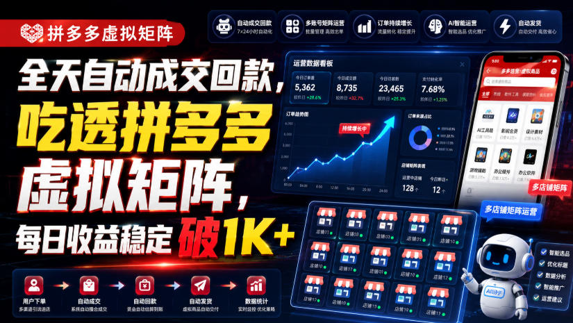全天自动成交回款，吃透拼多多虚拟矩阵，每日收益稳定破1K+【揭秘】-小二项目网