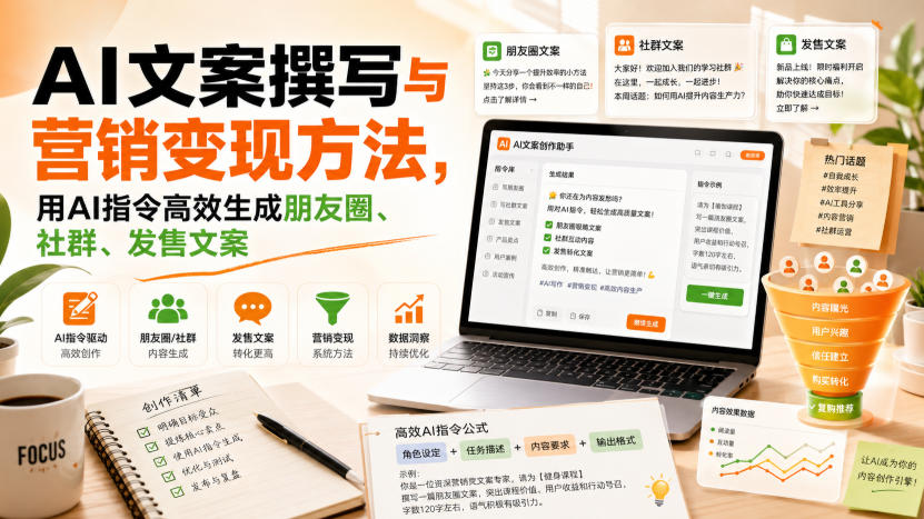 AI文案撰写与营销变现方法，用AI指令高效生成朋友圈、社群、发售文案-小二项目网