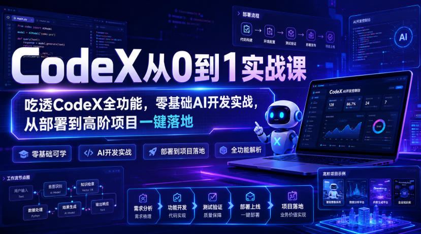 CodeX从0到1实战课，吃透CodeX全功能，零基础AI开发实战，从部署到高阶项目一键落地-小二项目网