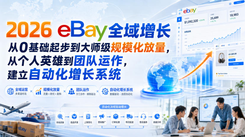 2026 eBay全域增长，从0基础起步到大师级规模化放量，从个人英雄到团队运作，建立自动化增长系统-小二项目网