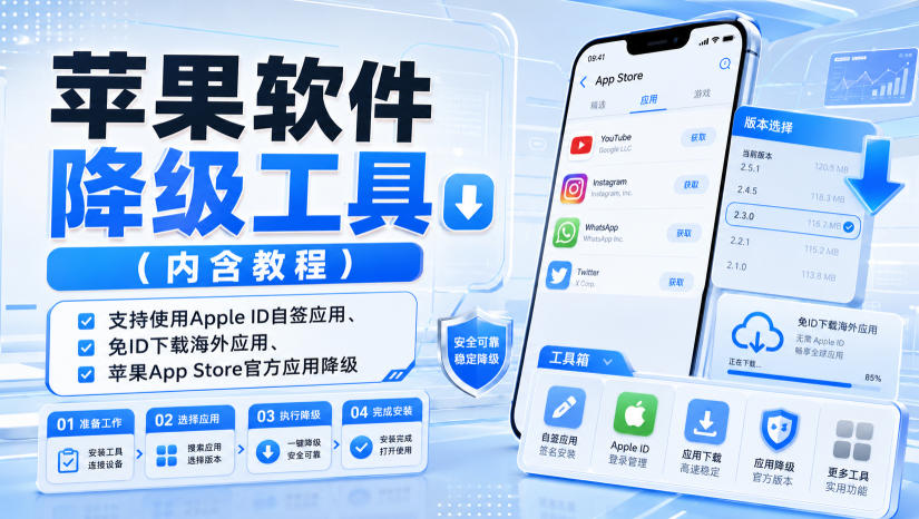 苹果软件降级工具（内含教程），支持使用Apple ID自签应用、免ID下载海外应用、苹果App Store官方应用降级等-小二项目网