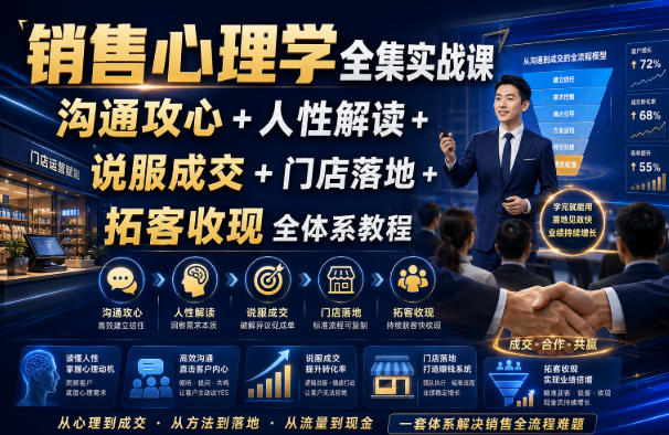 销售心理学全集实战课｜沟通攻心+人性解读+说服成交+门店落地+拓客收现全体系教程-小二项目网