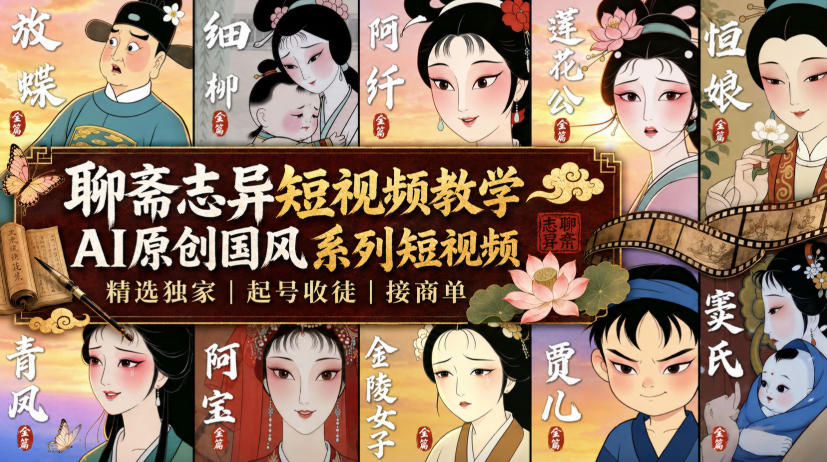 聊斋志异短视频教学，AI原创国风系列短视频，精选独家丨起号收徒丨接商单-小二项目网