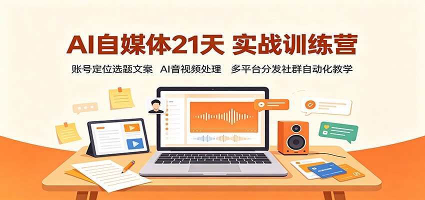 AI自媒体21天实战训练营：账号定位选题文案，AI音视频处理，多平台分发社群自动化教学-小二项目网