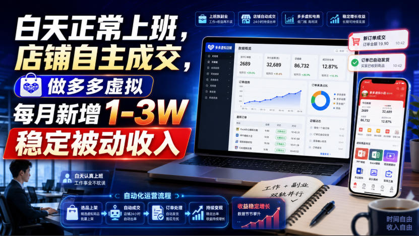 白天正常上班，店铺自主成交，做多多虚拟每月新增1-3W稳定被动收入【揭秘】-小二项目网