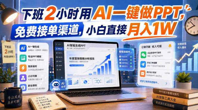 下班2小时用AI一键做PPT，免费接单渠道，小白直接月入1W【揭秘】-小二项目网