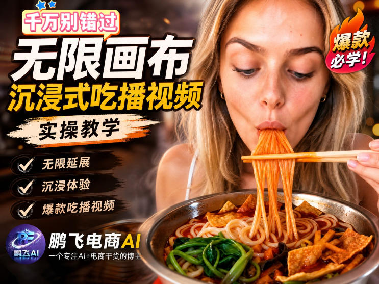 保姆级教程｜用AI无线画布做沉浸式吃播，3步直接出片，无线画布工作流，操作简单好上手-小二项目网