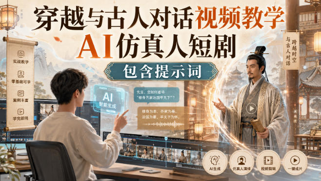 穿越与古人对话视频教学，AI仿真人短剧，包含提示词-小二项目网