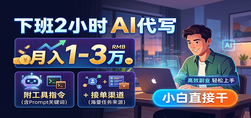 下班2小时AI代写，月入1-3万，附工具指令+接单渠道，小白直接干-小二项目网