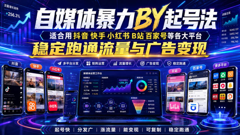 自媒体暴力搬运起号法，适合用抖音快手小红书B站百家号等各大平台，稳定跑通流量与广告变现-小二项目网