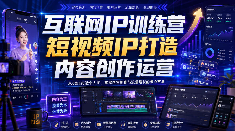 互联网IP训练营，短视频IP打造，内容创作运营-小二项目网