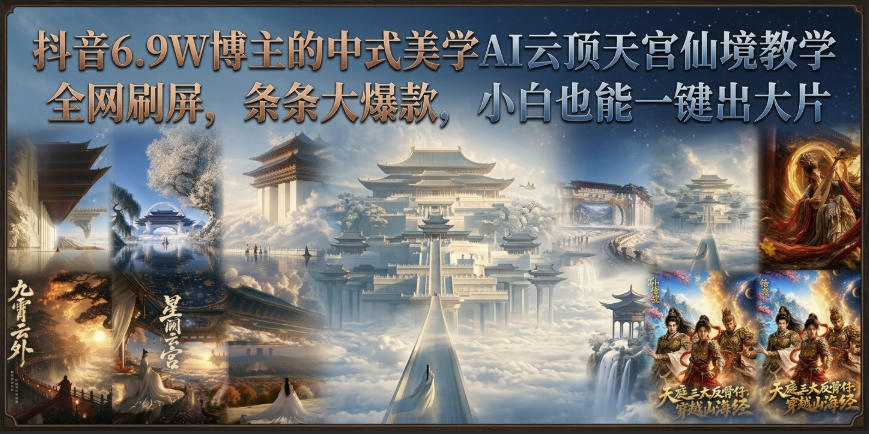 抖音6.9W博主的中式美学AI云顶天宫仙境教学，全网刷屏，条条大爆款，小白也能一键出大片-小二项目网