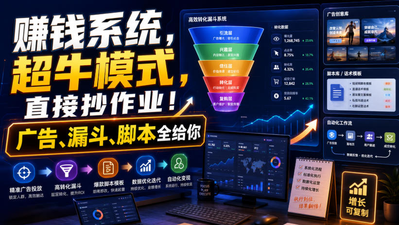 賺钱系统，超牛模式，直接抄作业！广告、漏斗、脚本全给你【原创双语字幕】-小二项目网