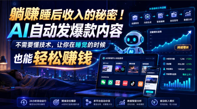 躺賺睡后收入的秘密！AI自动发爆款内容，不需要懂技术，让你在睡觉的时候也能轻松賺钱【原创双语字幕】-小二项目网