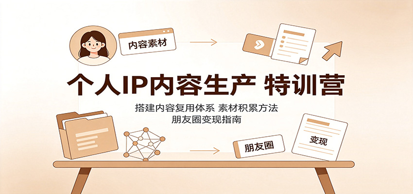 个人IP内容生产特训营：搭建内容复用体系，素材积累方法，朋友圈变现指南-小二项目网