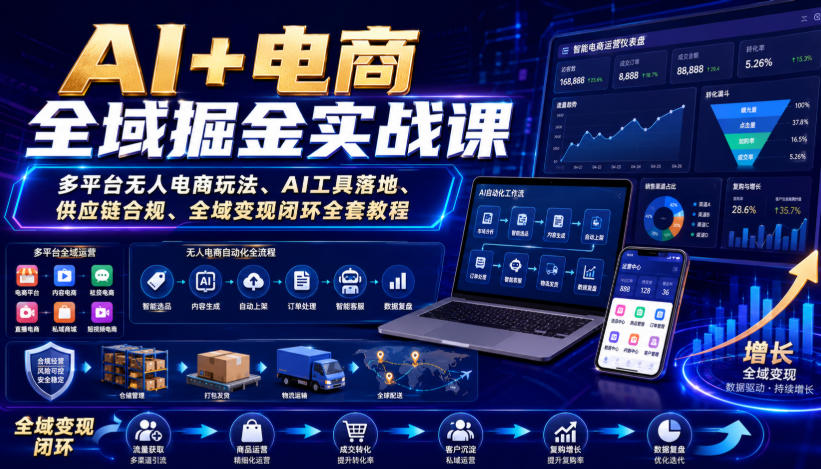 AI+电商全域掘金实战课｜多平台无人电商玩法、AI工具落地、供应链合规、全域变现闭环全套教程-小二项目网